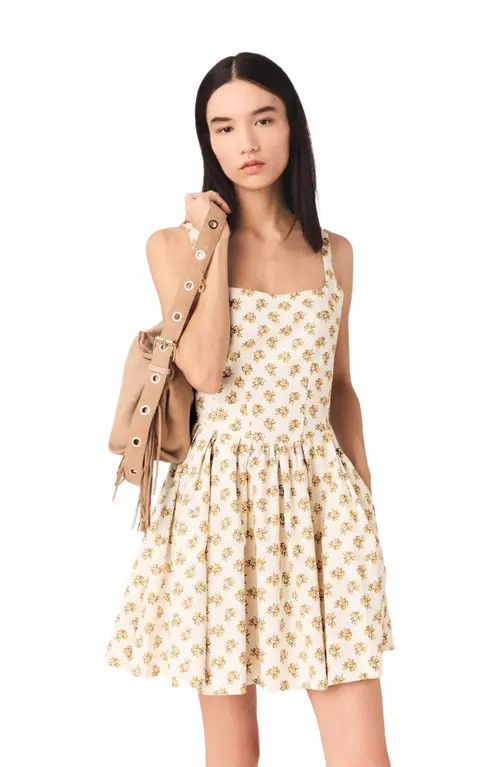 maje Short flared patterned dress in Yellow Small Flowers Print at Nordstrom, Size 34 Eu | Nordstrom