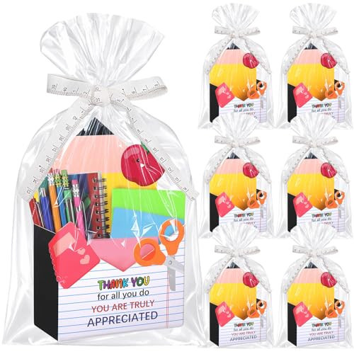 Eaasty 6 Pack Teacher Appreciation Gifts Bulk, Thank You Teacher Gift Boxes with Ribbon Cards, Foldable Pencil Design Paper Basket for End of Year Party Decorations | Amazon (US)