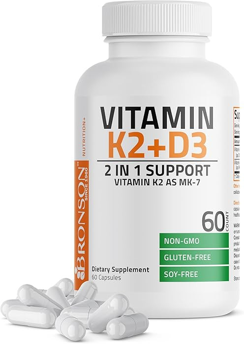 Bronson Vitamin K2 D3 (MK7) Supplement Non-GMO Formula Vitamin D3 5000IU (125 mcg) & 90 mcg K2 MK... | Amazon (US)