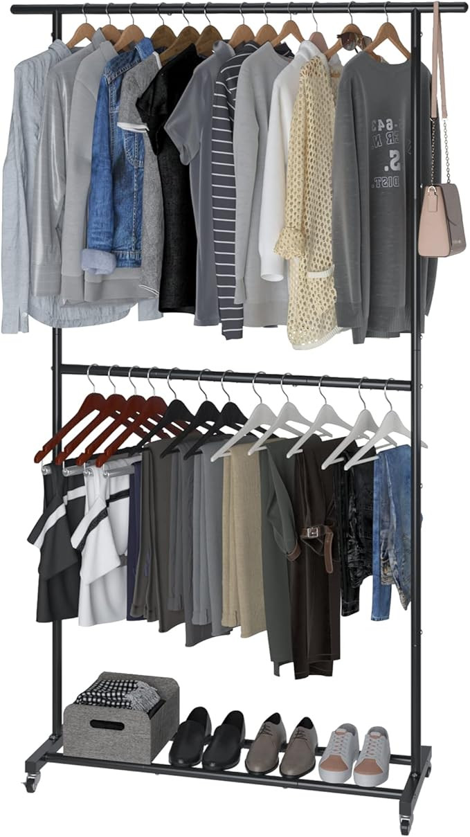 Sywhitta Double Rod Clothing Garment Rack, Rolling Clothes Organizer on Wheels for Hanging Clothe... | Amazon (US)