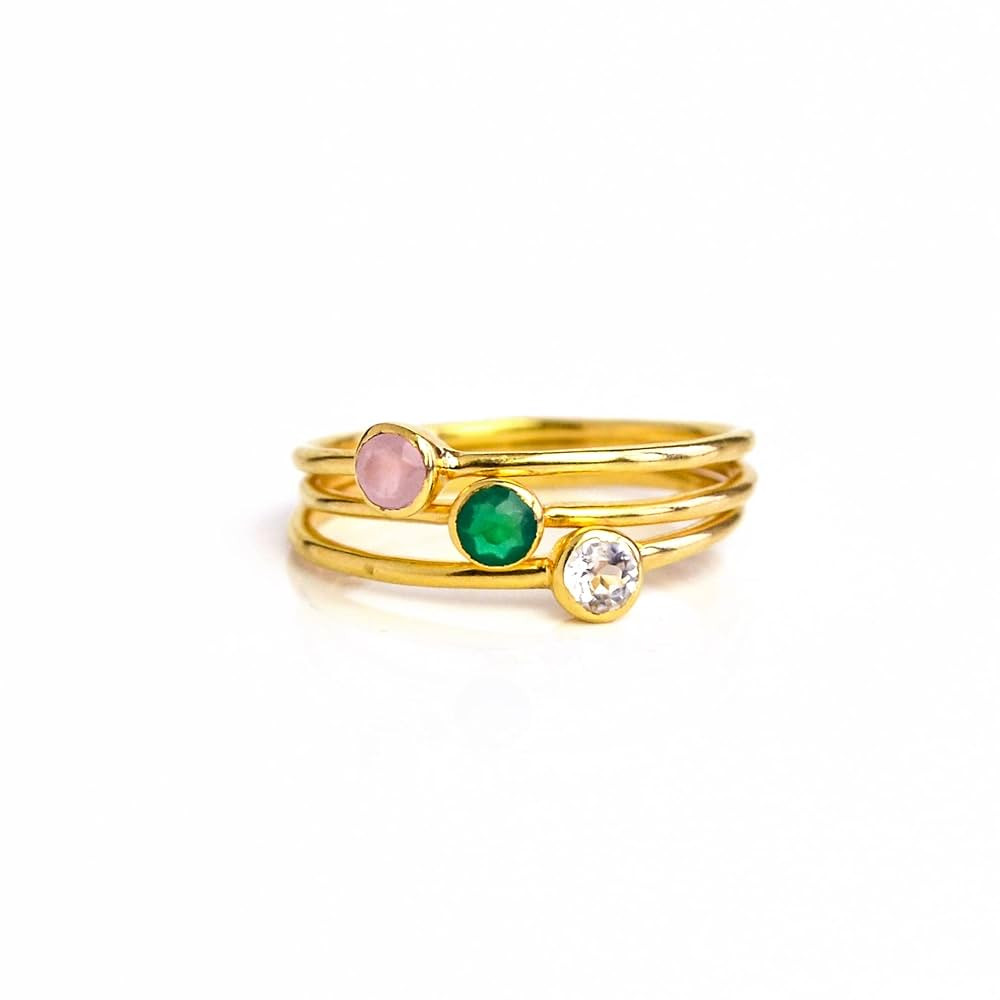 Tiny Birthstone Mother Ring set All Birthstones, Dainty Gemstone Rings in Gold or Silver [cRSB] | Amazon (US)
