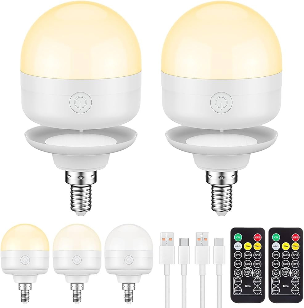 SCOPOW 2Packs E12 Rechargeable Light Bulbs with Remote Control Timer and 3 Color Temperature Opti... | Amazon (US)