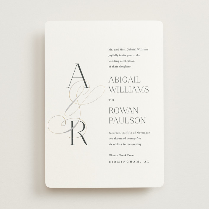 "Initialed" - Customizable Foil-pressed Wedding Invitations in White by Jessica Williams. | Minted