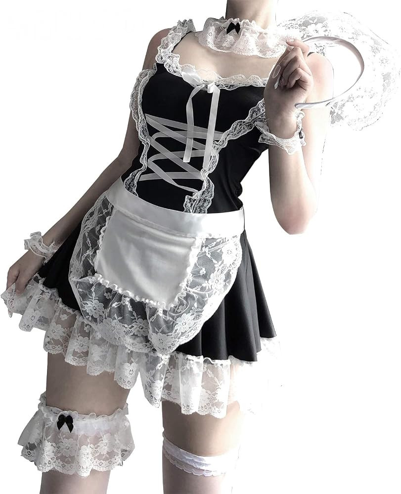 mzenuop Maid Outfit Halloween Maid Dress Cosplay Sweet Classic Apron Maid Costume with Socks | Amazon (US)