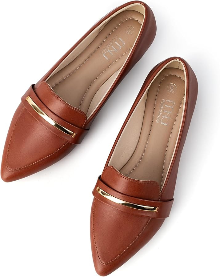MUSSHOE Loafers for Women Pointed Toe: Dressy Gold Bit Flat - Suede BusinessCasual Slip On Shoes ... | Amazon (US)