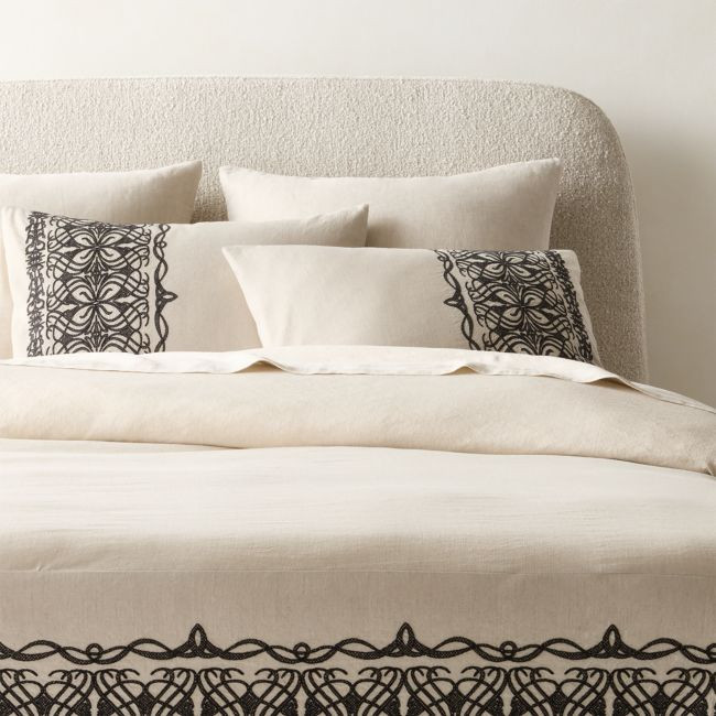 Aubrey Flax Embroidered Linen and Cotton King Duvet Cover | CB2