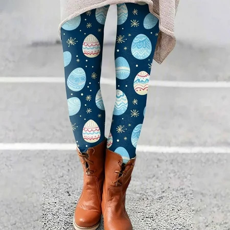 EHTMSAK Easter Day Leggings for Women Novetly Holiday Gym Fitness Soft Tights Workout Stretchy Eggs Bunny Leggings Plus Size Tummy Control Rabbit Print Yoga Pants Blue XL | Walmart (US)