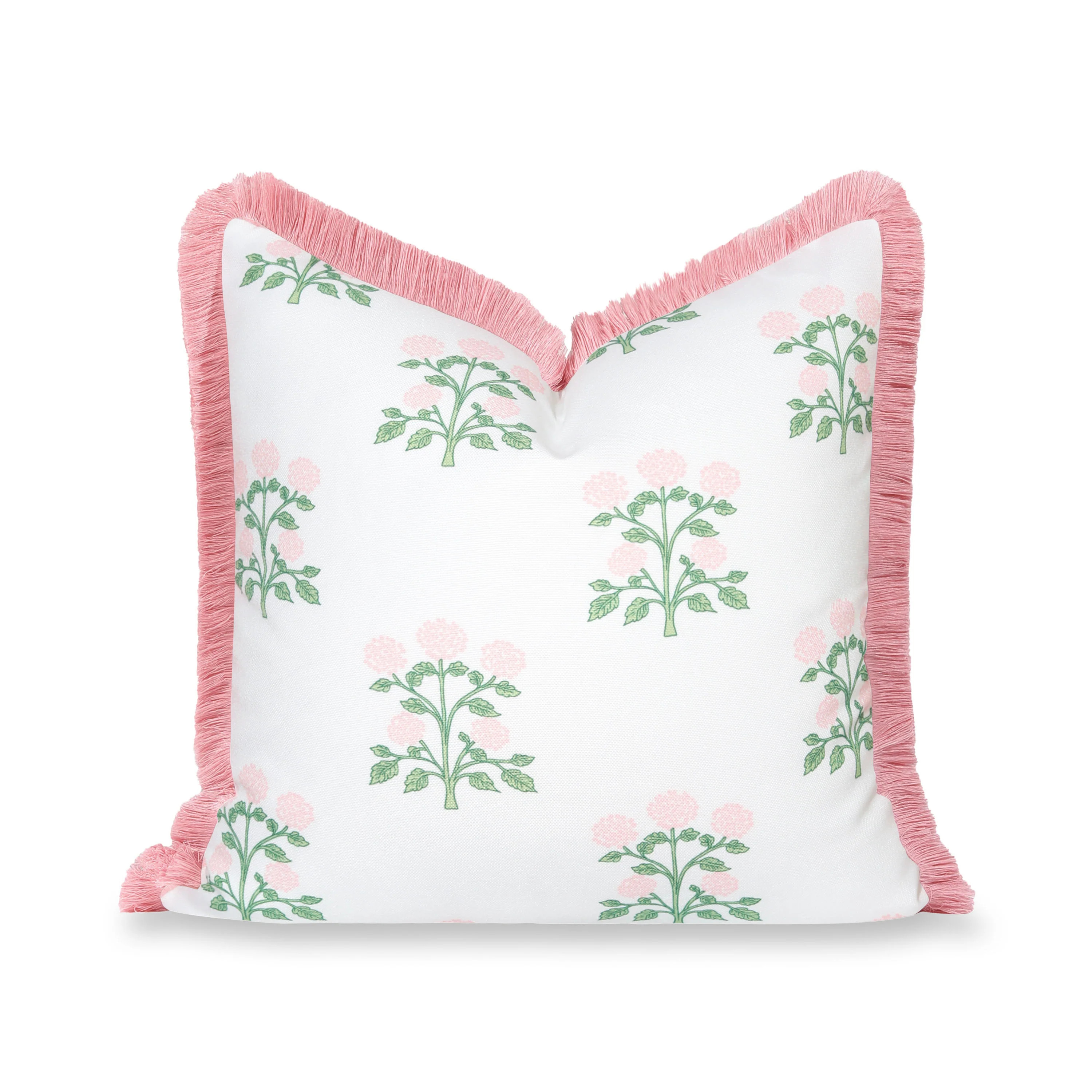 Barbelle, Indoor/Outdoor Blush Pink Green Decorative Pillow Cover, with Fringe, 20 | Hofdeco