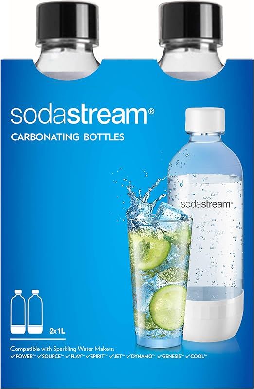 SodaStream Dishwasher Safe 1L Classic DWS Carbonating Bottle Black (twinpack), Pack of 2 | Amazon (US)