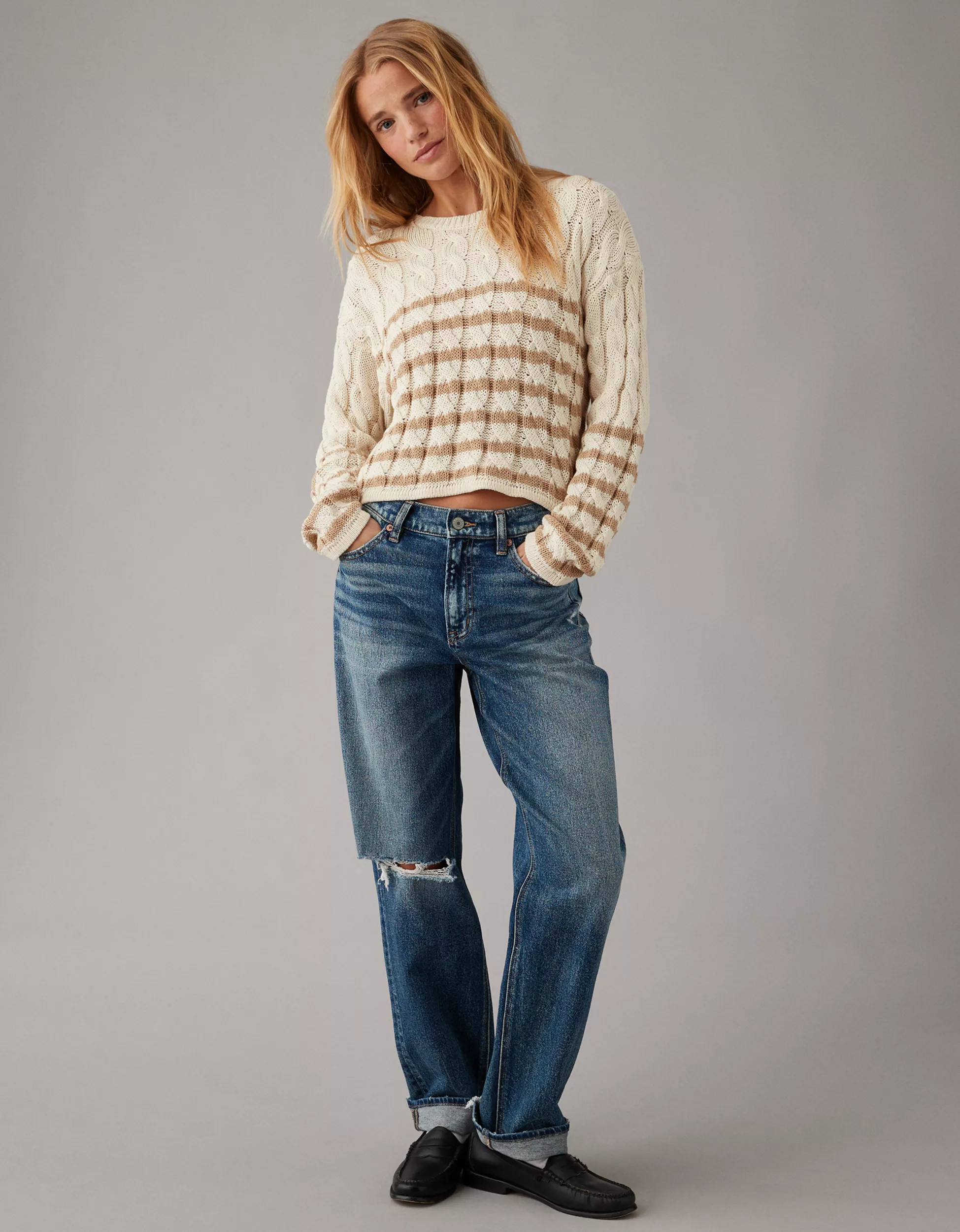 AE Cropped Cable-Knit Sweater | American Eagle Outfitters (US & CA)