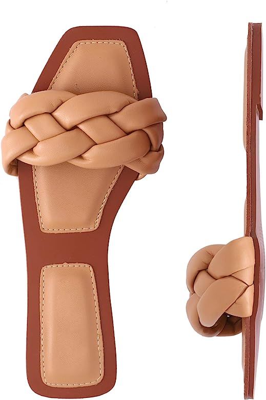 depdream Women's Open Square Toe Flat Sandals Slip On Mule Slipper Casual Shoes | Amazon (US)