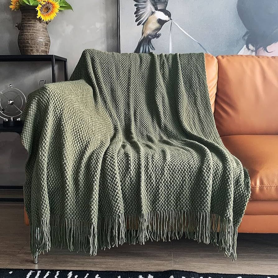 LOMAO Knitted Throw Blanket with Tassels Bubble Textured Lightweight Throws for Couch Cover Home ... | Amazon (US)