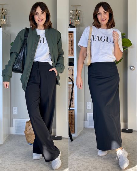 Spring outfit ideas
My bomber jacket is from Amazon and I got men’s M for an oversized fit (I’m 5’ 7” size 4)
Trousers are from Dynamite and fit tts, tee is Dynamite too but sold out.
Maxi skirt is new from Oak + fort and is very stretchy, I tried on sizes S and M and both fit but I found the M more comfortable so that’s what I went with.
The beige bag is also O+F and looks so high end but is affordable.
The black bag is old from Rebecca Minkoff
White sneakers fit tts and are very comfortable 

#LTKitbag #LTKstyletip #LTKshoecrush