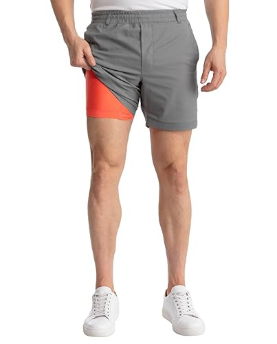 birddogs Mens Khaki Shorts – Casual, Slim Fit, Stretch Short with Built-in Liner for Comfort – Regular Length, 7” Inseam – April Big Cannons, Dark Gray – S | Amazon (US)