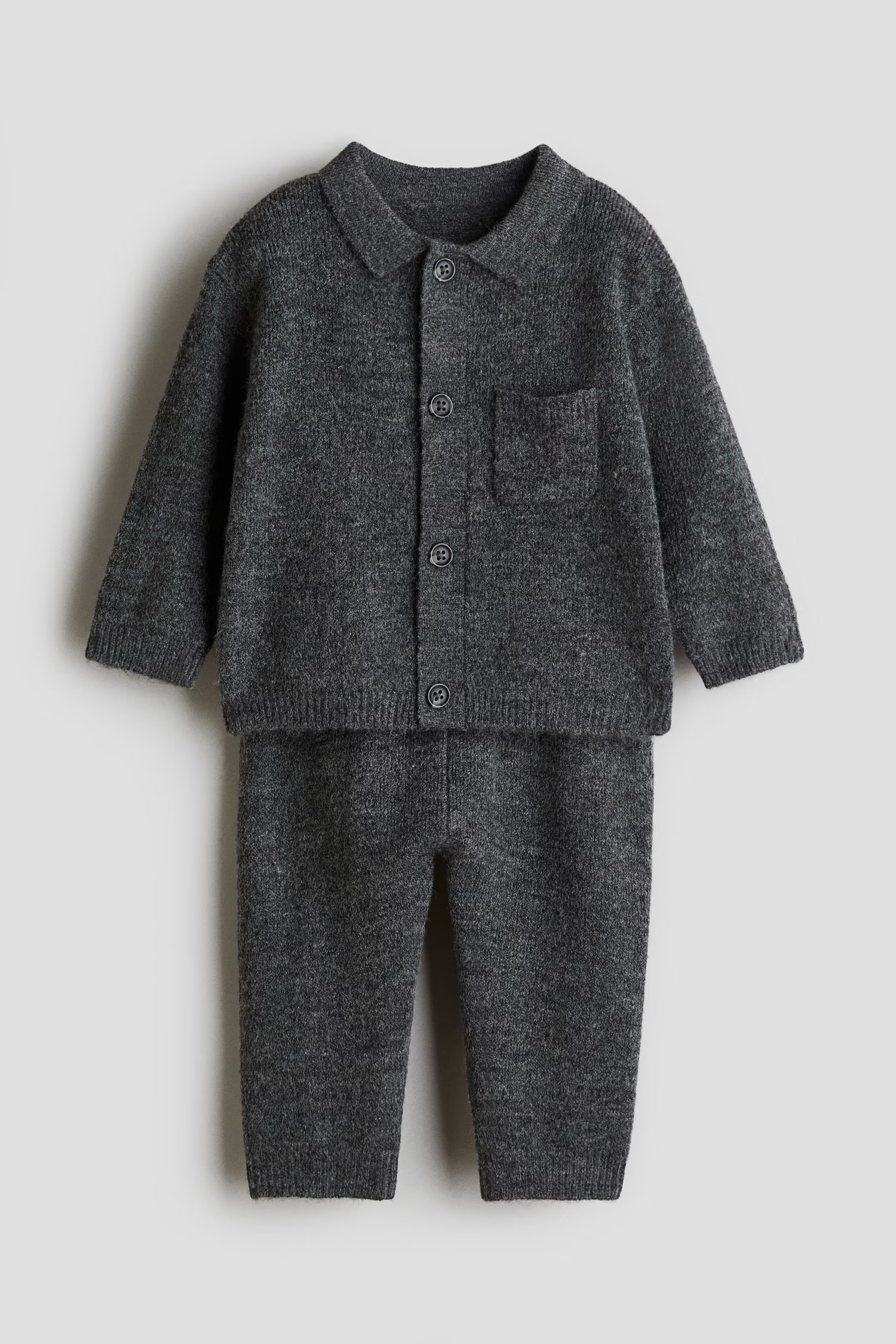 Conjunto de cárdigan y pantalón - Gris oscuro - NIÑOS | H&M ES | H&M (FR, IT, ES, PT, BE)