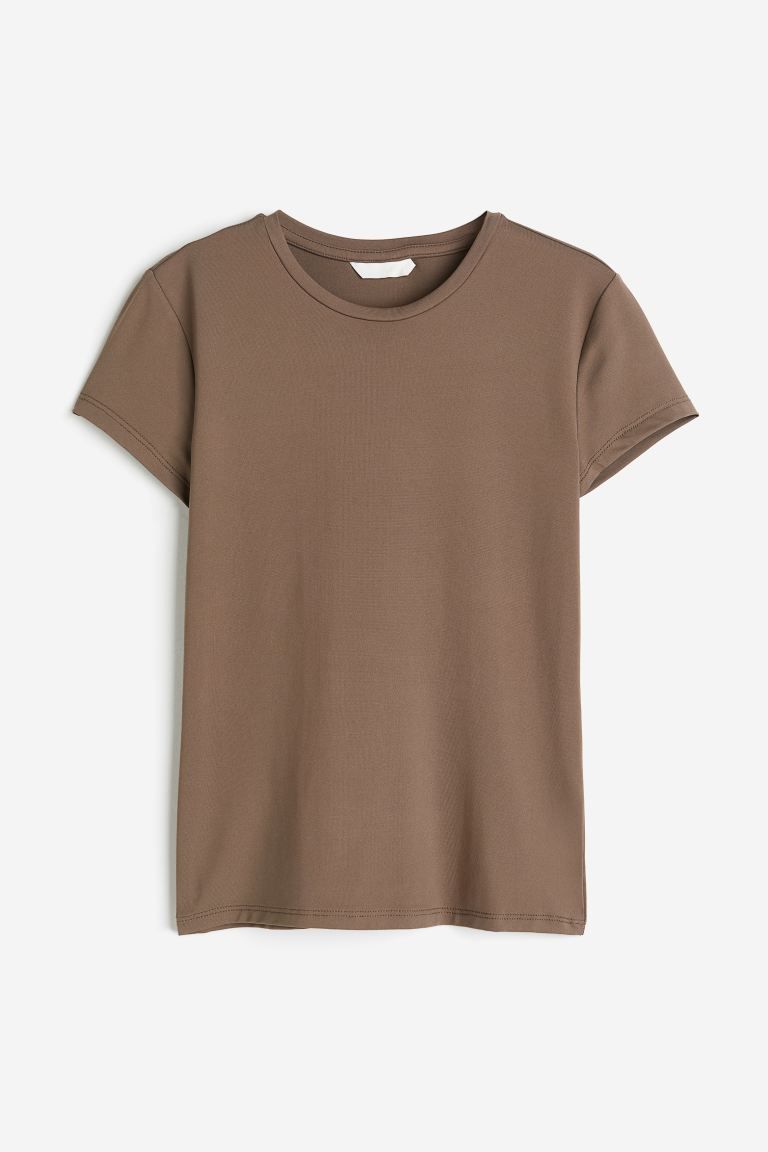 Fitted Microfiber T-shirt - Dark beige - Ladies | H&M US | H&M (US + CA)