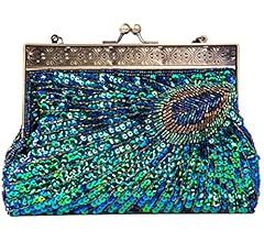 UBORSE Beaded Sequin Peacock Evening Clutch Bags Party Wedding Purse | Amazon (US)