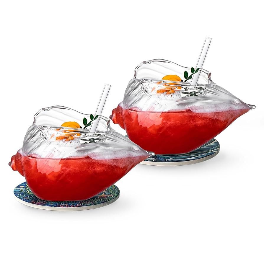 Shell Cocktail Glasses Set of 2,11.8OZ Creative Tiki Glasses with Ocean Coasters,Potpourri Bowl S... | Amazon (US)