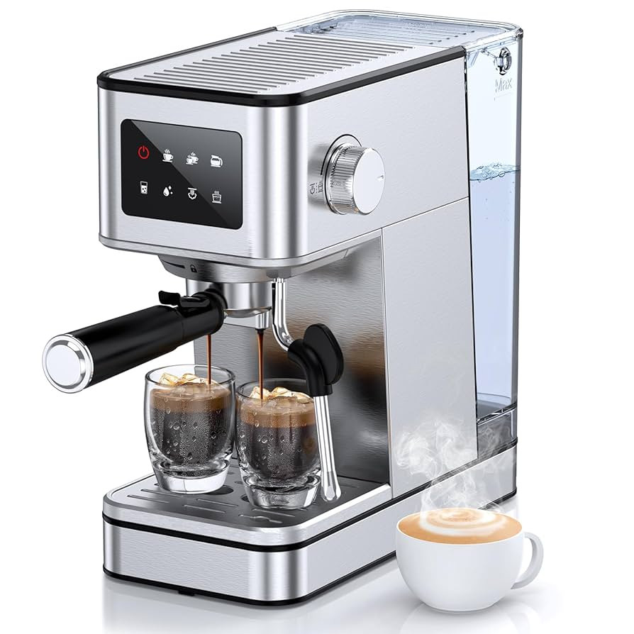 Espresso Machine, 20 Bar Compact Espresso Maker with Steam Milk Frother, Stainless Steel Coffee M... | Amazon (US)