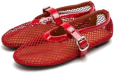 Mesh Ballet Flats for Women - Comfortable Fishnet Ballerina Flats with Buckle Strap, Wide Width R... | Amazon (UK)