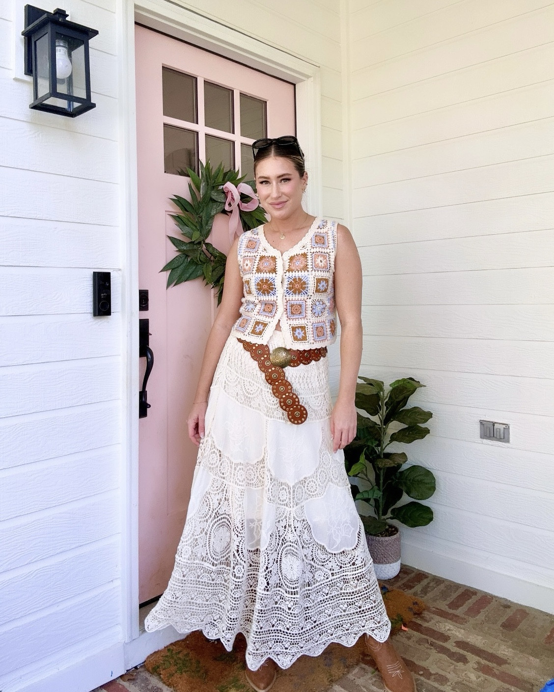 I honestly don’t know what this style is but I love it. It’s so late summer festival granny cowgirl chic. I can’t believe these belts are back in style but I get it and this one is a great price!! Linking my head to to toe fit here! 
I have a code for 10% off the boots and the rest of the oasis site  : Tashmopolitancouture 
