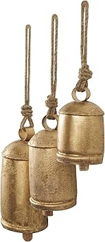 Deco 79 Metal Decorative Cow Bells Tibetan Inspired with Jute Hanging Rope, Set of 3 10",8",6"H, ... | Amazon (US)