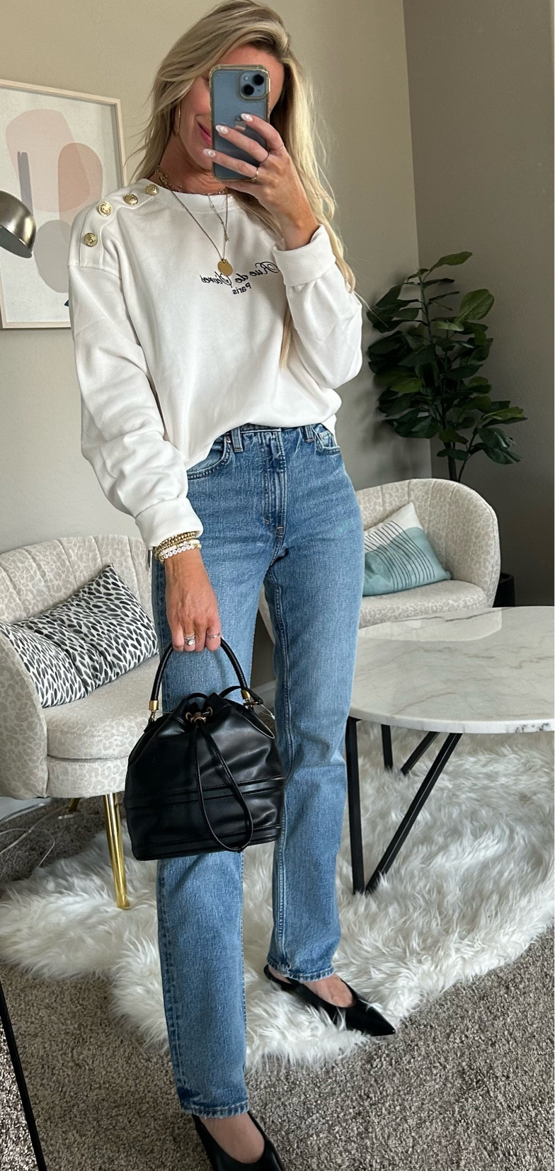Just a basic casual look! I love the button detail on this sweatshirt. The sweatshirt is lightweight! And I styled these jeans with a pair of black slingbacks! It has the perfect tiny heel and they are sooo comfortable. This whole look is soo affordable!! The whole look for under $100. All at H&M!! 

#LTKfindsunder50 #LTKMostLoved #LTKstyletip
