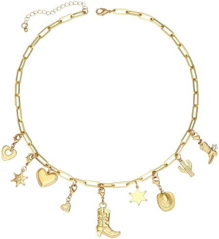 Charm Necklace for Women Gold Evil Eye Sun Moon Flower Coin Pendant Necklace Dainty Paperclip Cha... | Amazon (US)