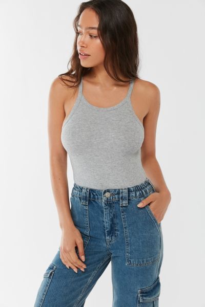Out From Under Jenny Ribbed Racerback Bodysuit - Grey Xs at Urban Outfitters | Urban Outfitters (US and RoW)