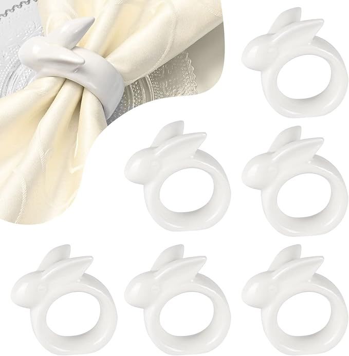FRAMICS Easter Bunny Napkin Rings Set of 6 White Porcelain Bunny Napkin Rings Rabbit Napkin Ring ... | Amazon (US)