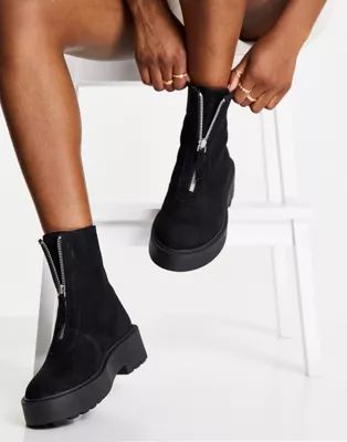 ASOS DESIGN Ava leather front zip boots in black suede | ASOS (Global)