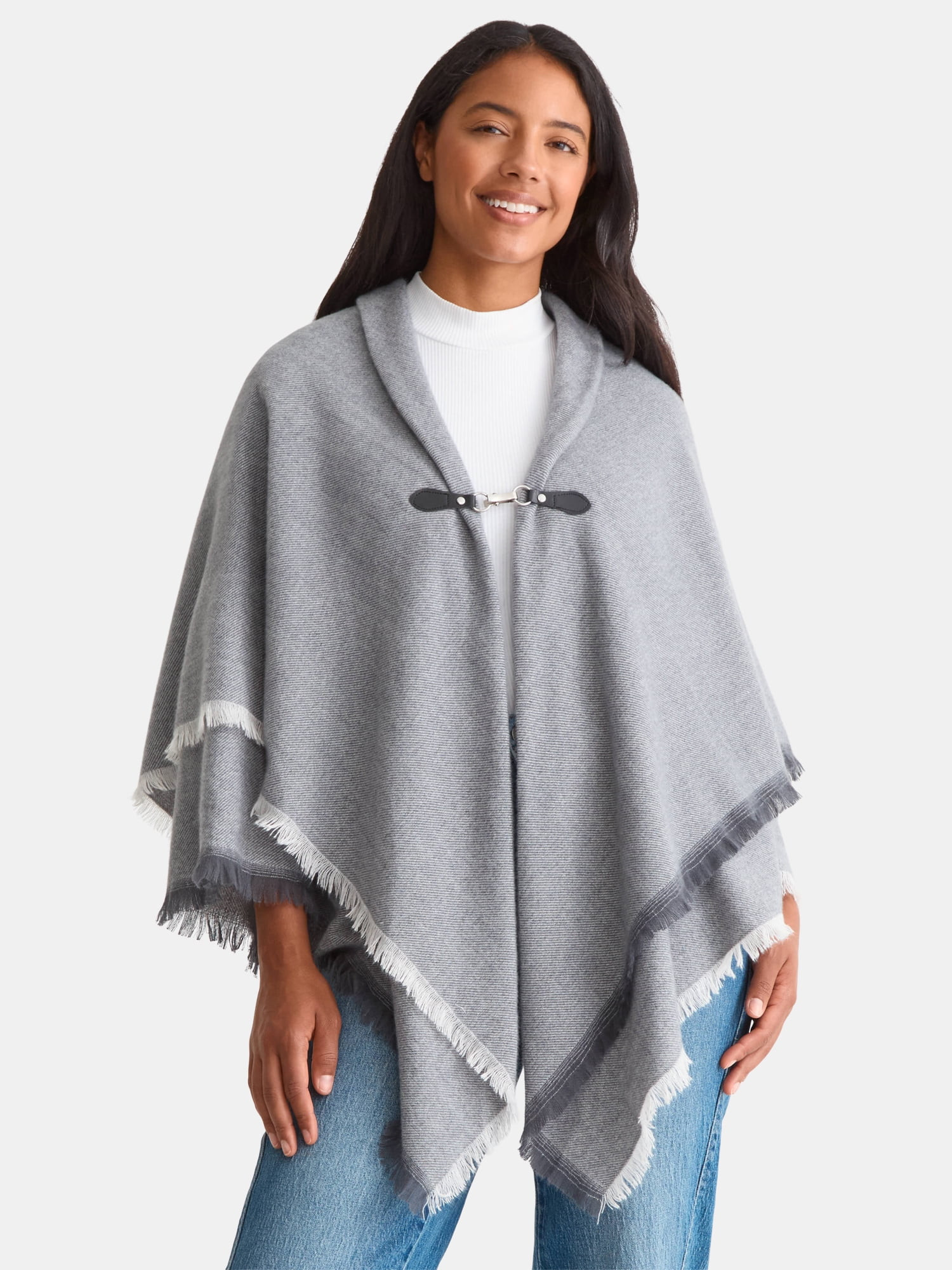 Time and Tru Women's Solid Toggle Poncho, Medium Heather Grey, Size L/XL | Walmart (US)