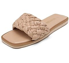 DREAM PAIRS Women's Square Open Toe Slide Sandals Cute Slip on Braided Strap Rhinestone Flat Sand... | Amazon (US)