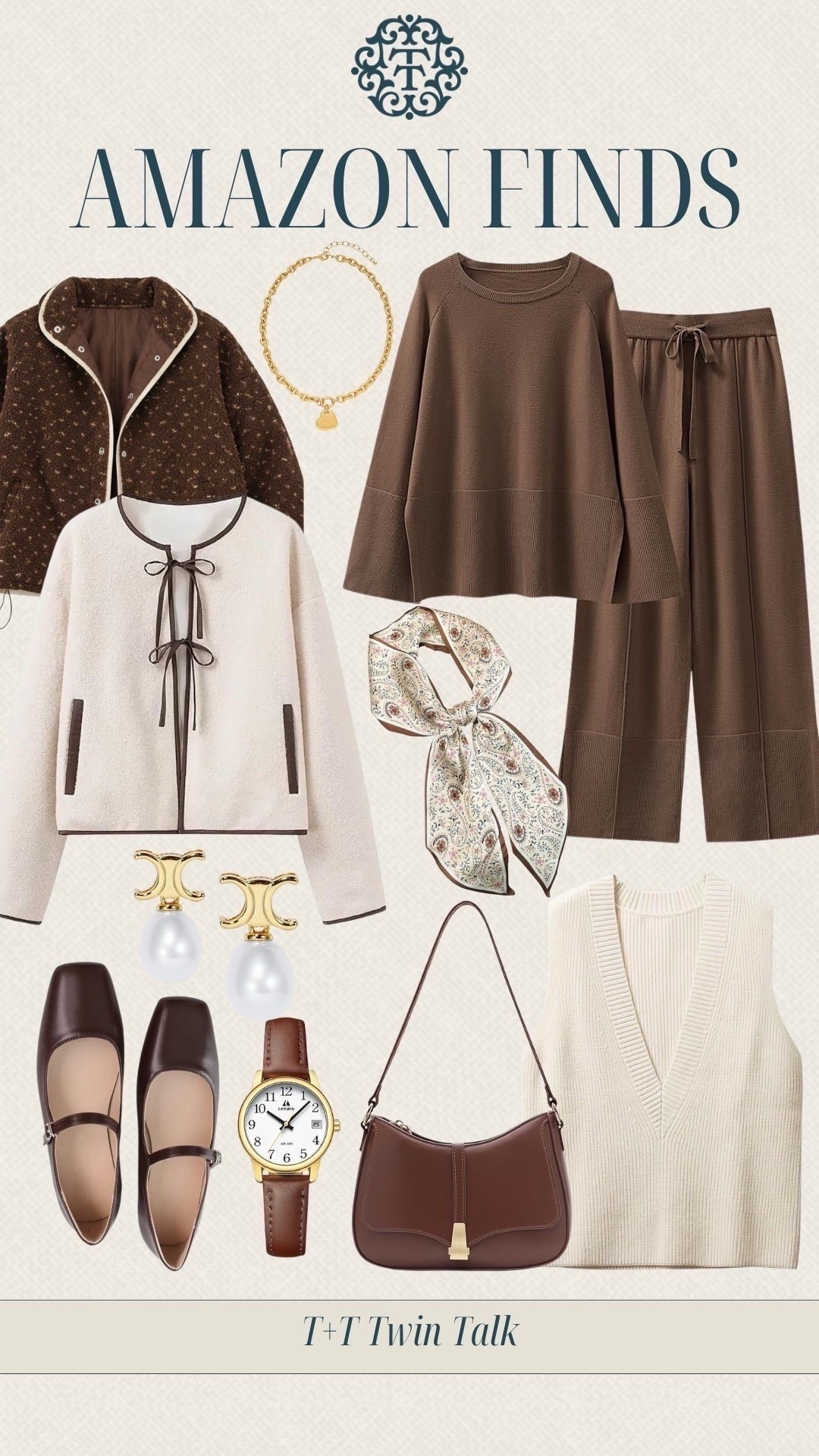 Amazon fashion finds we’ve been reaching for on repeat lately! The brown lounge set is perfect for cozy days at home, and the polka dot sherpa jacket is our go-to for staying warm. We’re finishing the look with a patterned scarf, brown Mary Jane flats, and a classic gold chain necklace.

#LTKMidsize #LTKSeasonal #LTKOver40