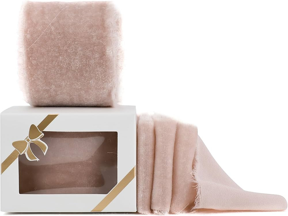 Amazon.com: HUIHUANG Dusty Rose Velvet Ribbon 2" Dusty Pink Handmade Fring Frayed Velvet Fabric R... | Amazon (US)