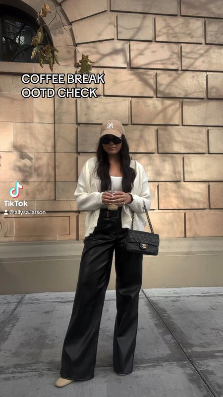 Faux leather pants, neutral outfit, neutral style, cardigan, tan boots, spring outfit

#LTKshoecrush #LTKstyletip #LTKSeasonal
