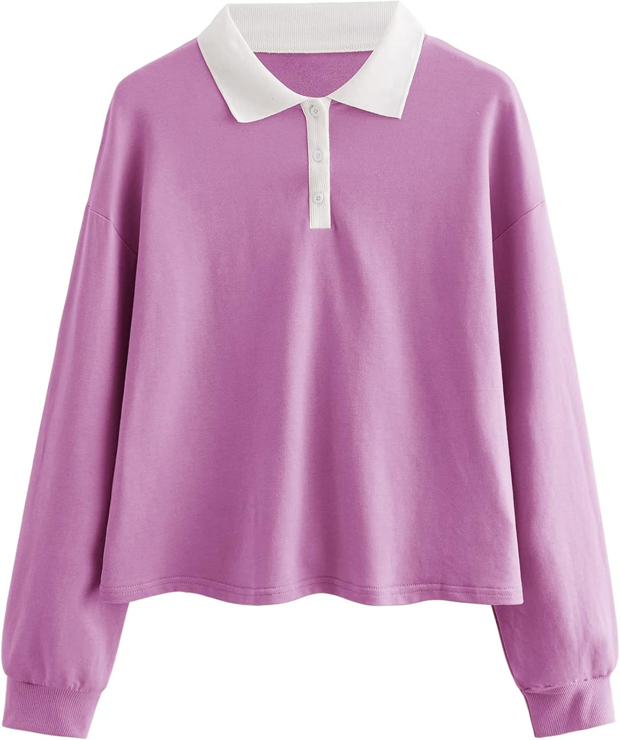 Verdusa Women's Button Front Polo Collar Drop Shoulder Pullover Top Sweatshirt | Amazon (US)