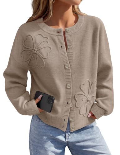 MEROKEETY Women's Fall Floral Button Up Lightweight Cardigan Sweater Trendy     Long Sleeve, 3D F... | Amazon (US)