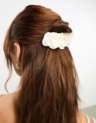 True Decadence satin flower hair clip in cream | ASOS (Global)