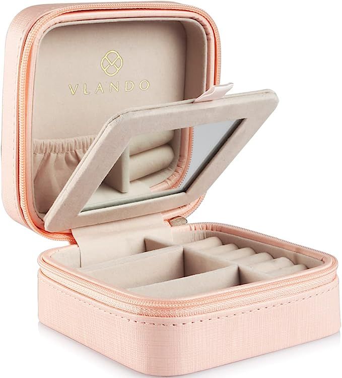 Vlando Small Travel Jewelry Box Organizer - Display Case for Girls Women Gift Rings Earrings Neck... | Amazon (US)