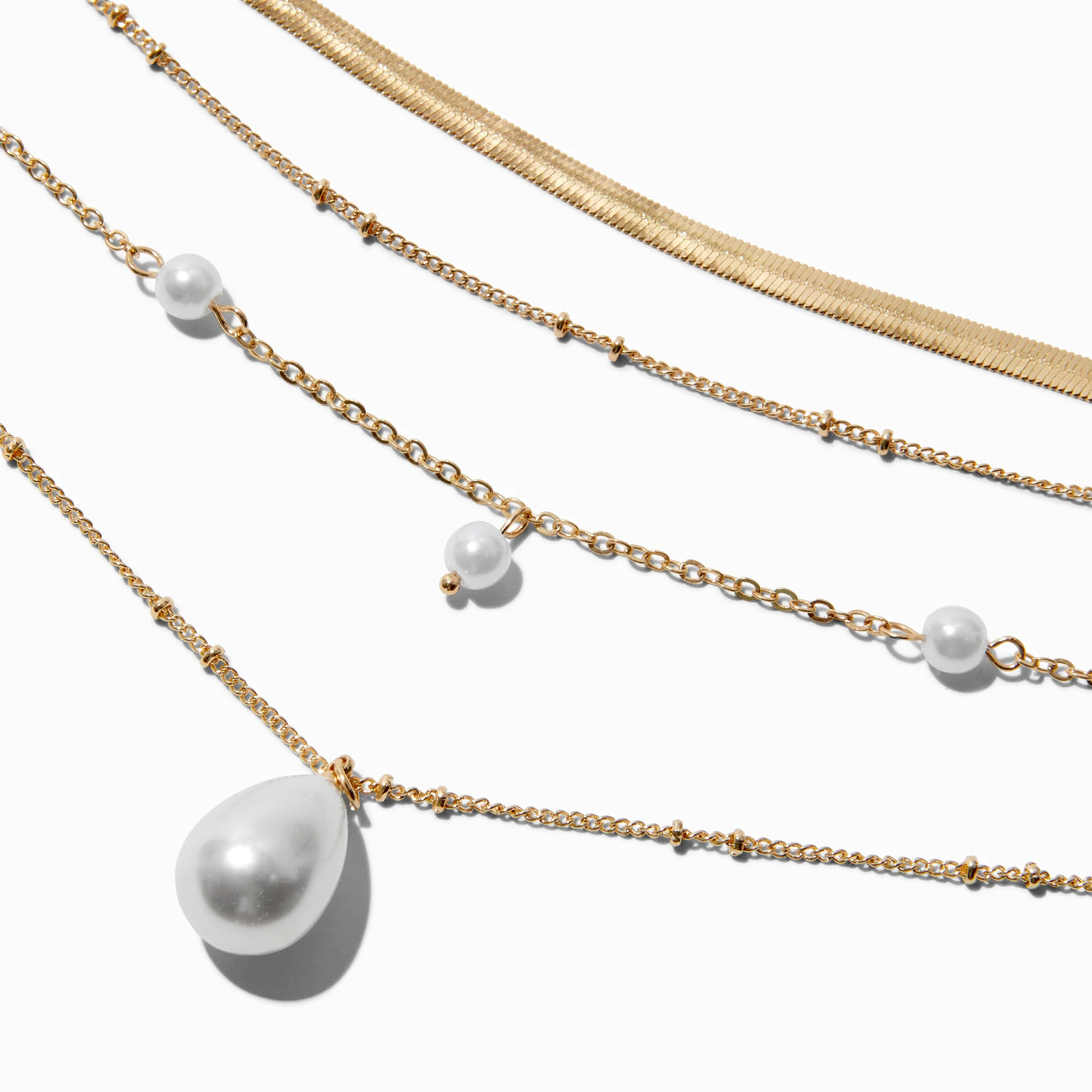Gold-tone Chain & Pearl Multi-Strand Necklace | Claire's (UK)