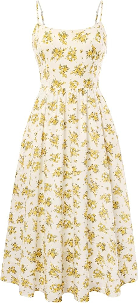 Belle Poque Floral Dress for Women 2026 Summer Sleeveless Midi Sun Dresses A-line Beach Elegant S... | Amazon (US)