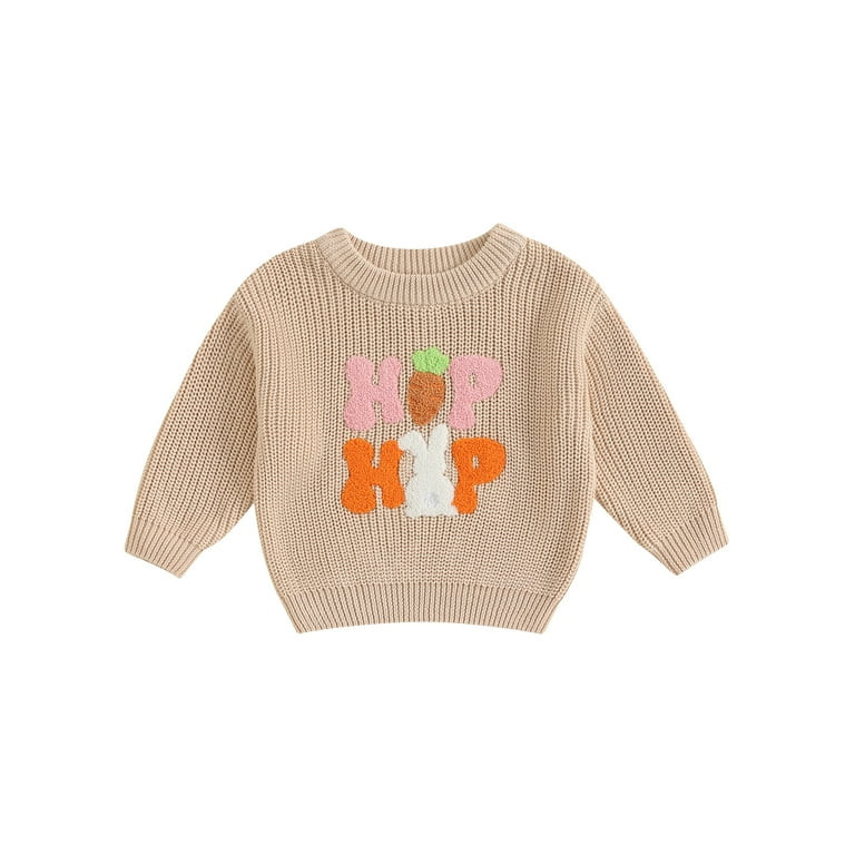 Michellecmm Toddler Easter Sweaters Bunny Carrot Letter Long Sleeve Round Neck Ribbed Chunky Knit... | Walmart (US)