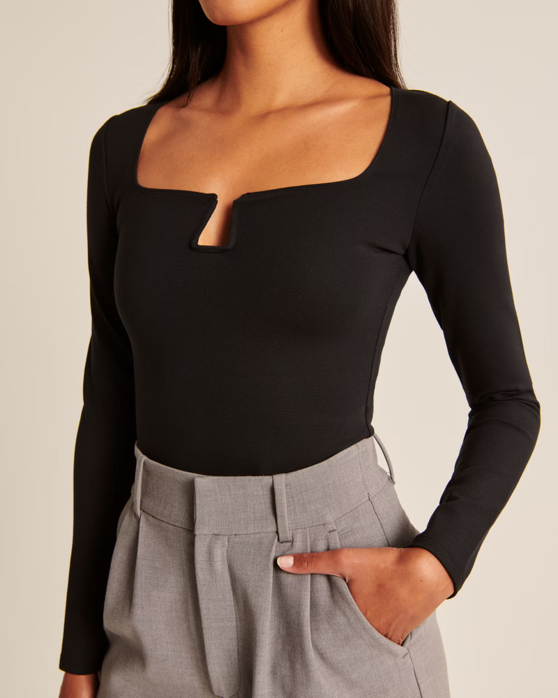 Long-Sleeve Ponte Notch-Neck Bodysuit | Abercrombie & Fitch (US)
