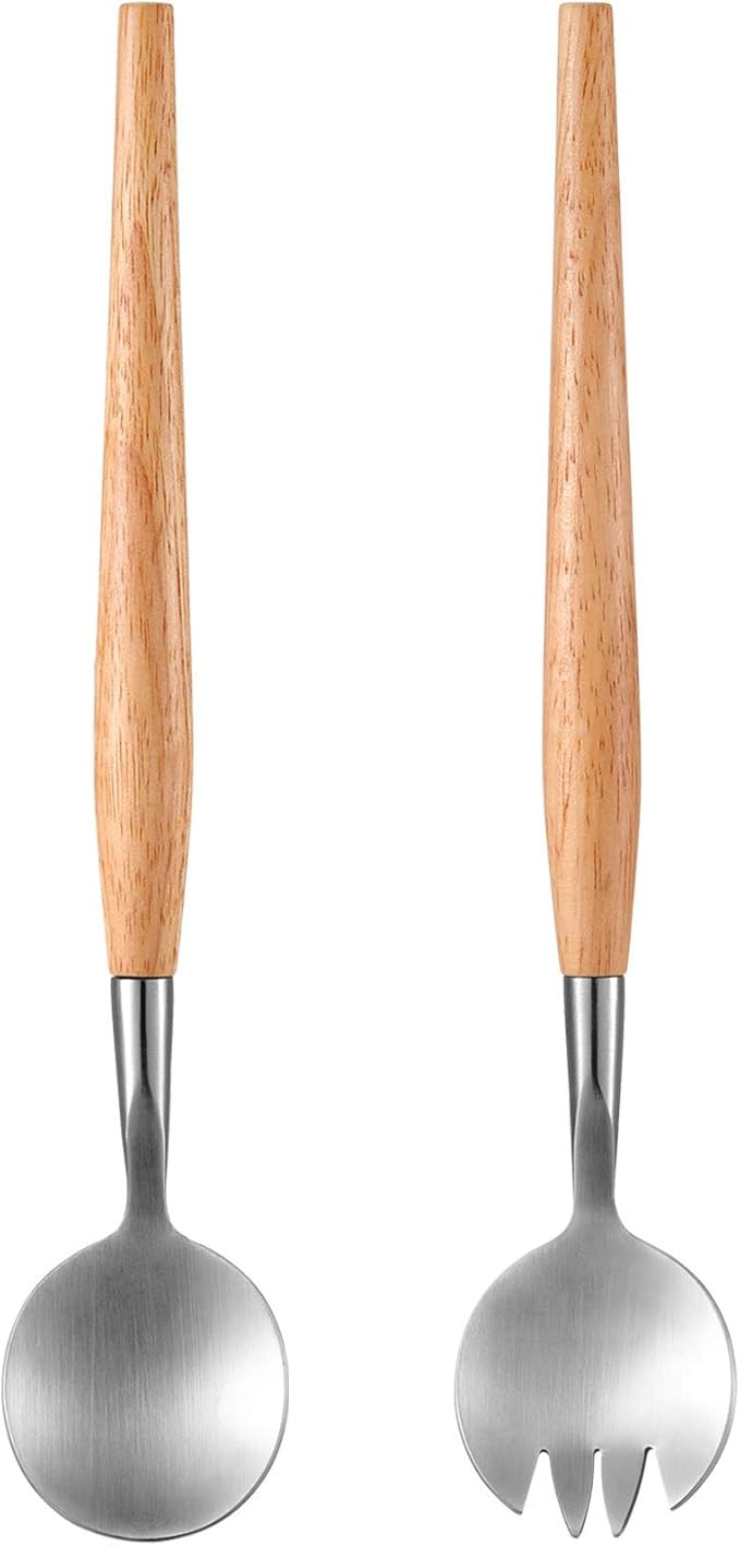 Romooa 2 Pieces 11 Inches Salad Servers Tongs includes Salad Spoon and Salad Fork Stainless Steel... | Amazon (US)