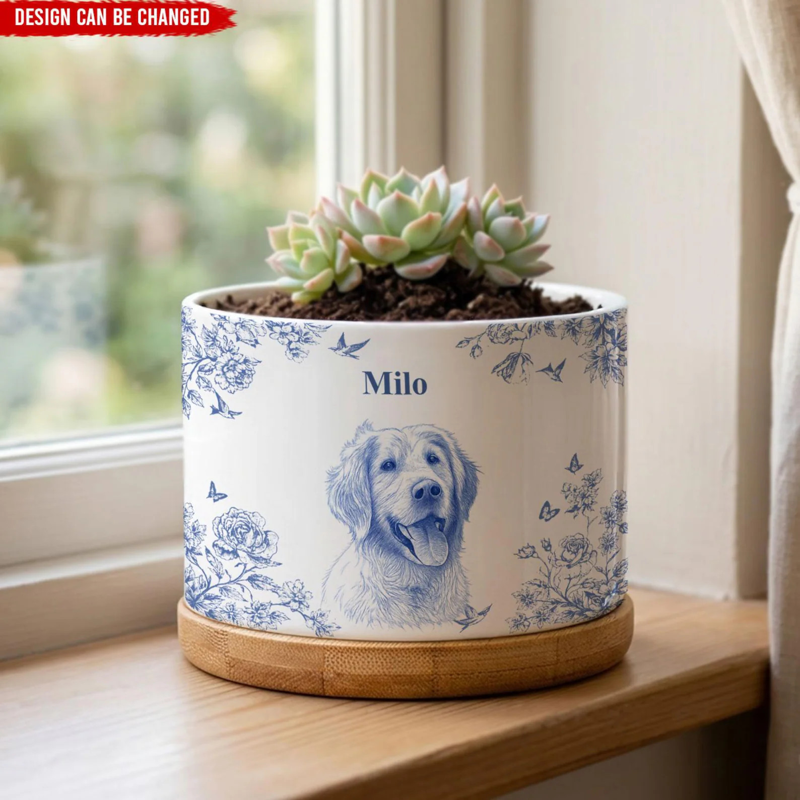 Toile De Jouy Pet Photo Planter – Custom Memorial Flower Pot, Dog Loss Keepsake, Pet Planter Po... | Etsy (US)