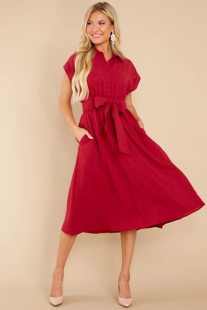 When You Arrive Cranberry Midi Dress | Red Dress 