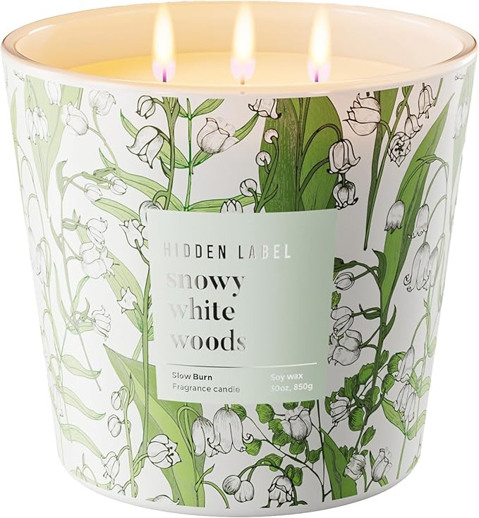Hidden Label Snowy White Woods Scented Candle, 3 Wick Large Candles for Home Scented, 30oz Natura... | Amazon (US)