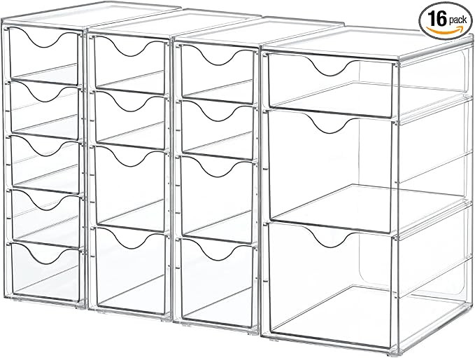Vtopmart Acrylic Organizer with 16 Drawers (4 Set),Clear Storage Drawers for Office Supplies,Desk... | Amazon (US)
