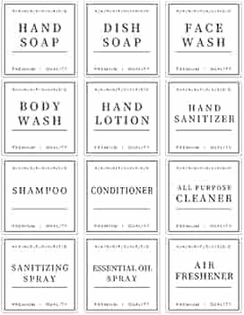 12 PCS Waterproof Soap Labels for Glass/Plastic Bottles, Farmhouse Bathroom/Kitchen Hand Soap Dis... | Amazon (US)